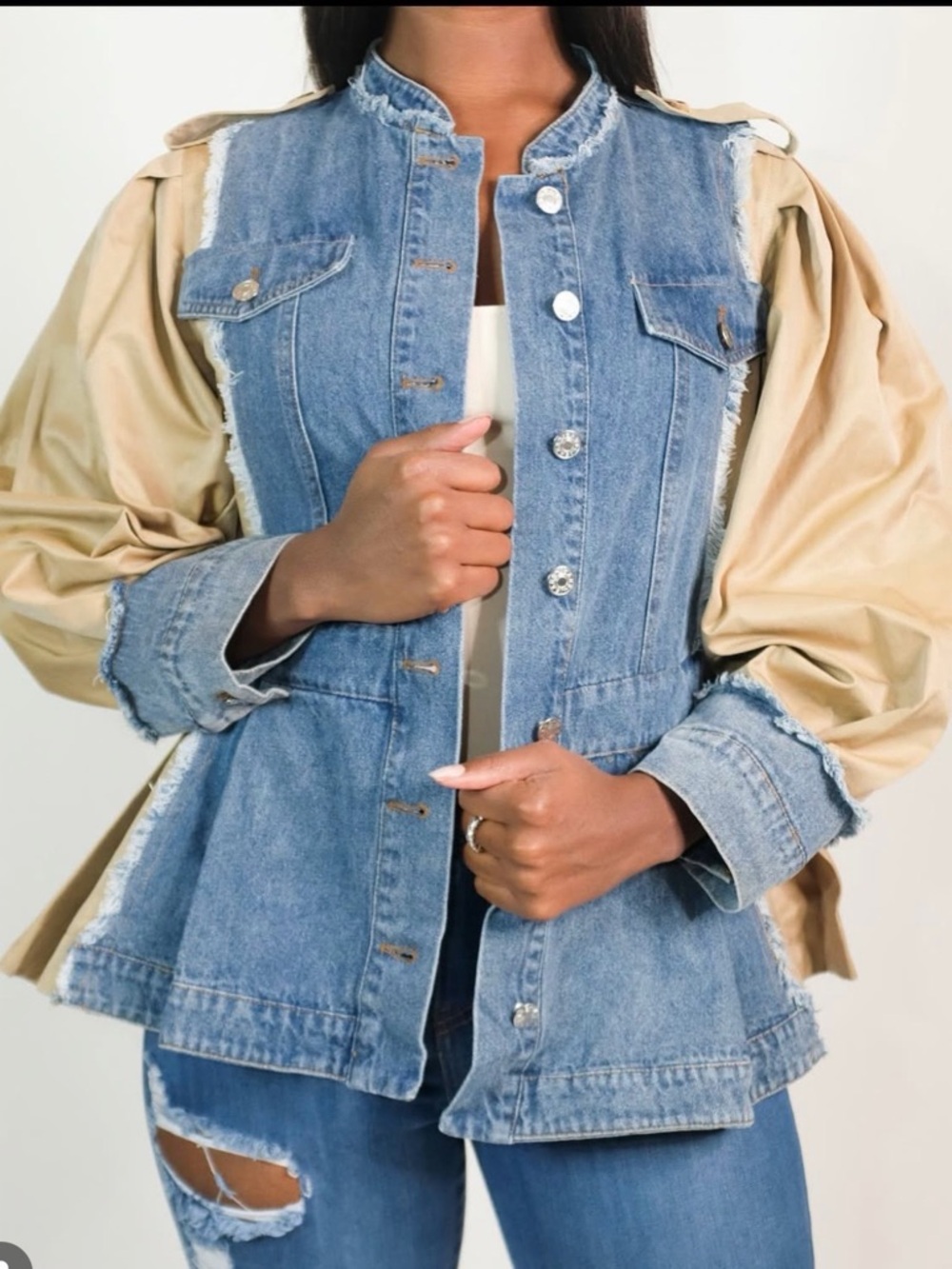 Denim & Tan Mixed-Media Women's Jacket